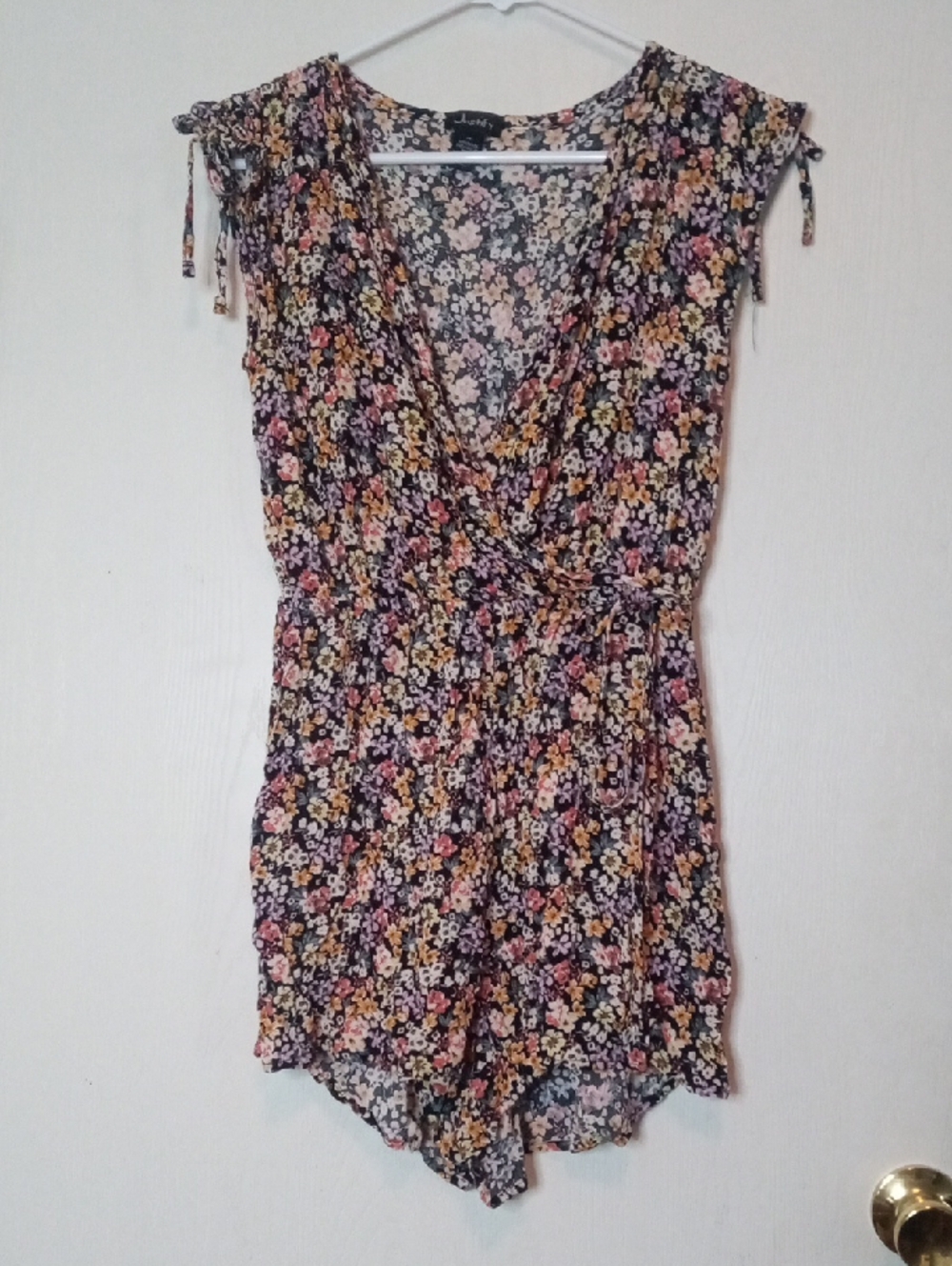 Justify Black Floral Tie-Shoulder Camisole Romper